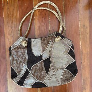 80s Vintage Patchwork Gold Hobo Shoulder Bag
